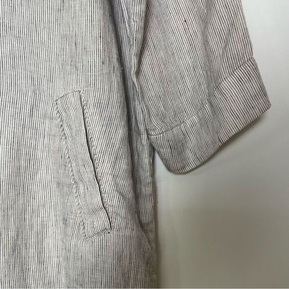Eileen Fisher 100% Organic Linen Slub Pinstriped Long Sleeve Jacket Petite Large - Picture 4 of 11